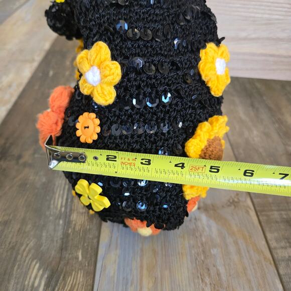 FLR PWR Upcycled Sunflower Hobo bag coin purse black sequin yellow orange - Picture 17 of 17